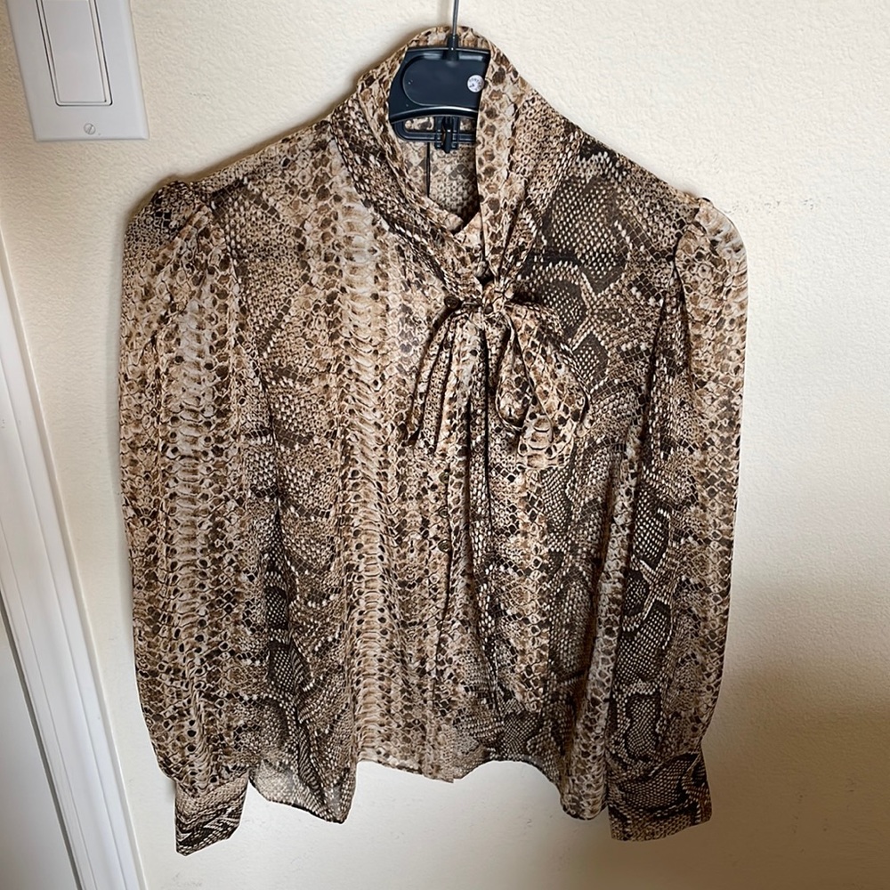 Zara Snakeskin Print Top with Pussy Bow